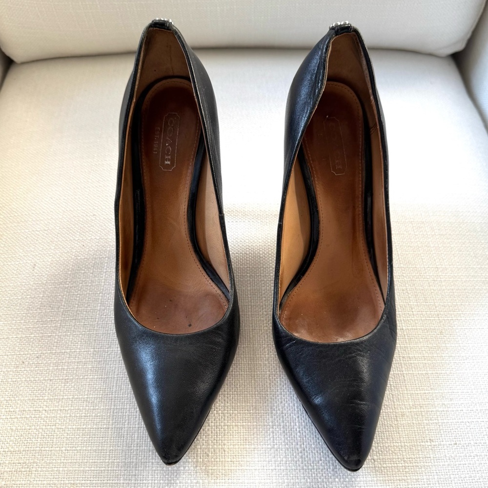 Coach Black Leather Pointed Toe Heels